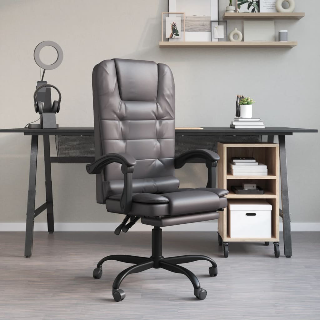 vidaXL Масажен наклоняем офис стол, сив, изкуствена кожа