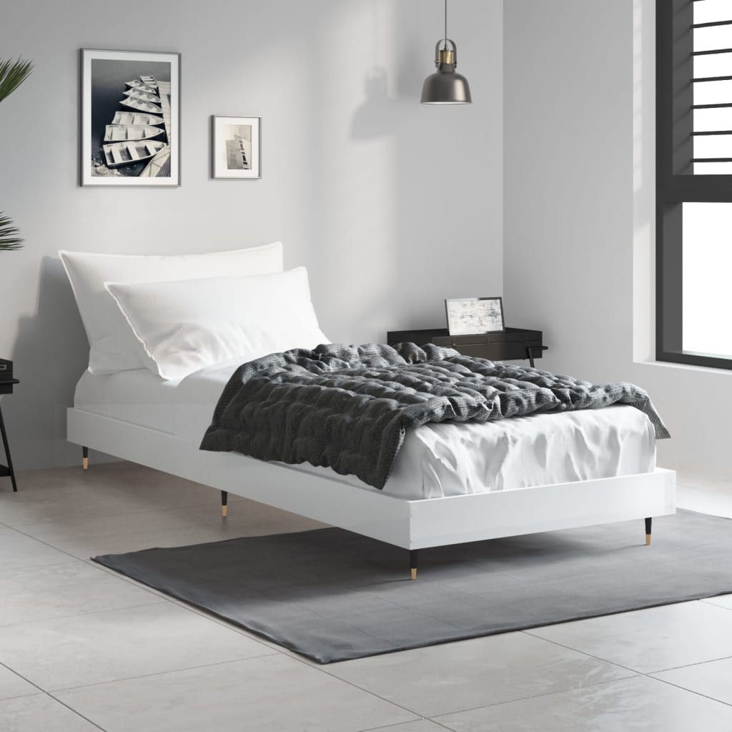 vidaXL Рамка за легло, бял гланц, 75x190 см, инженерно дърво