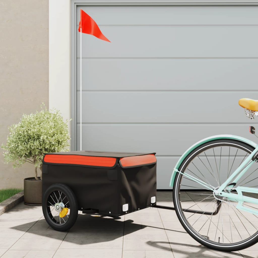 vidaXL Ремарке за велосипед, черно и оранжево, 30 кг, желязо
