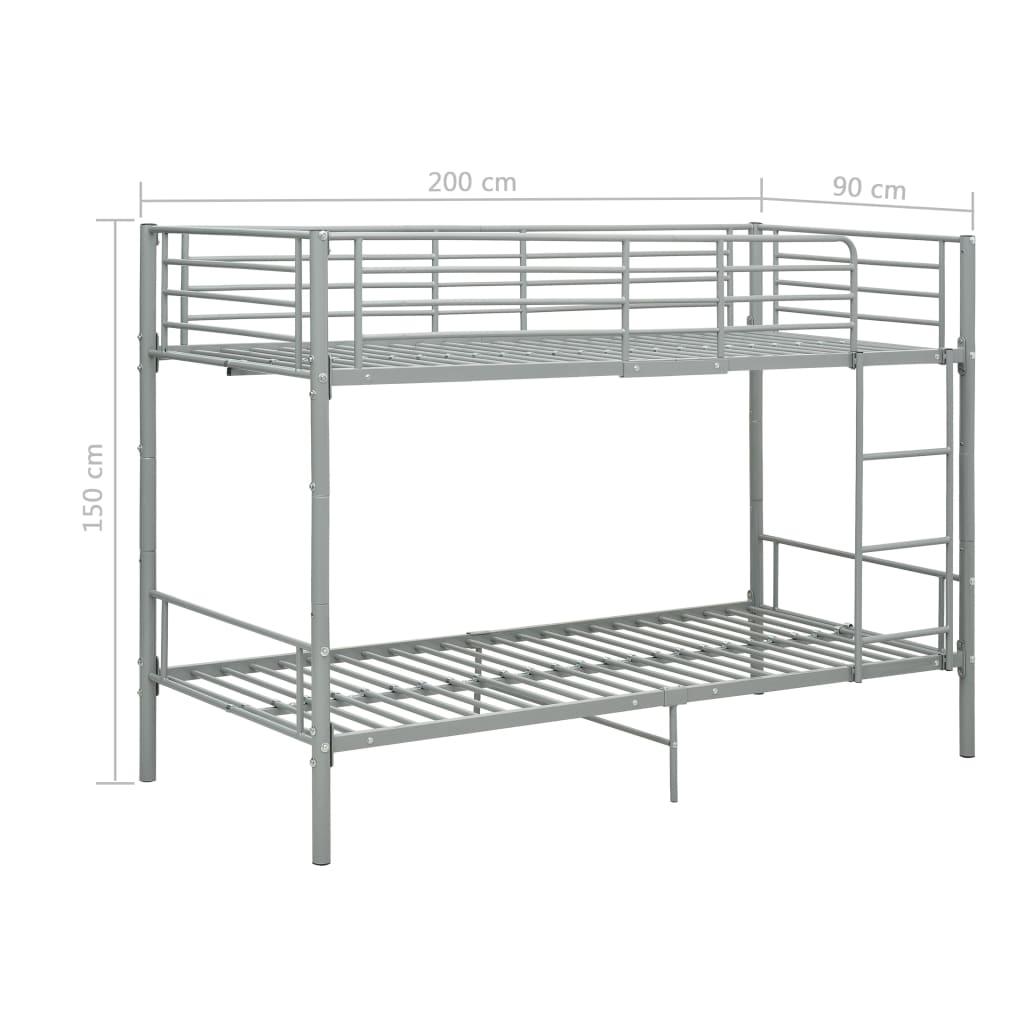 vidaXL Двуетажно легло, сиво, метал, 90x200 см