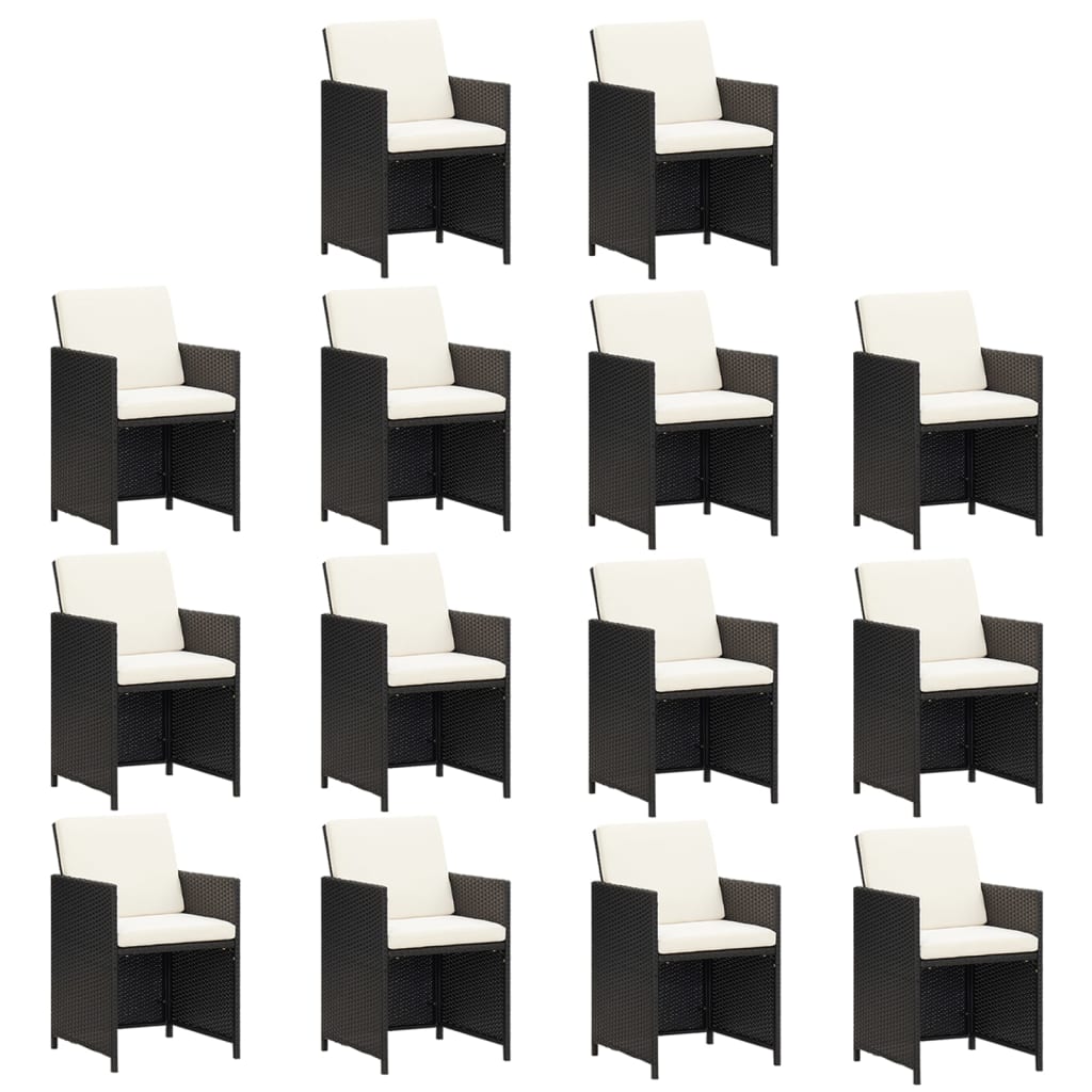 vidaXL Градински комплект с възглавници 15 части полиратан черен