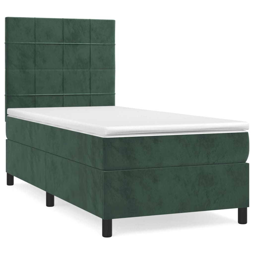 vidaXL Боксспринг легло с матрак, тъмнозелена, 90x190 см, кадифе