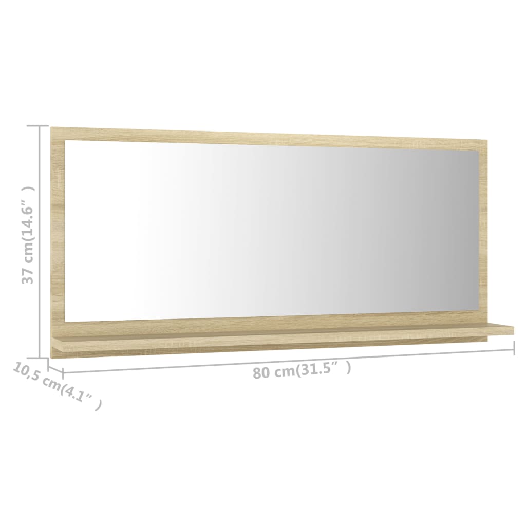 vidaXL Огледало за баня, дъб сонома, 80x10,5x37 см, ПДЧ