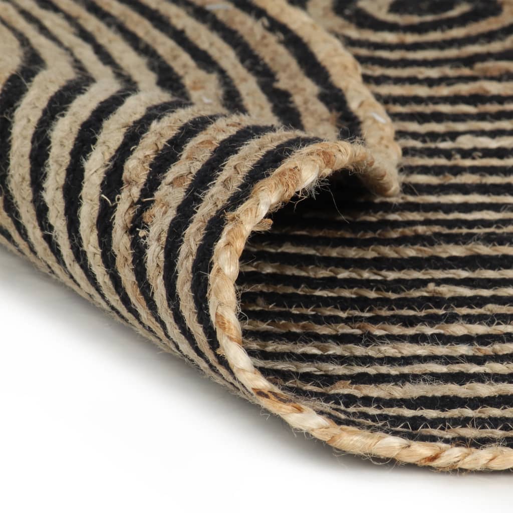vidaXL Ръчно тъкан килим от юта, дизайн на спирали, черен, 90 см