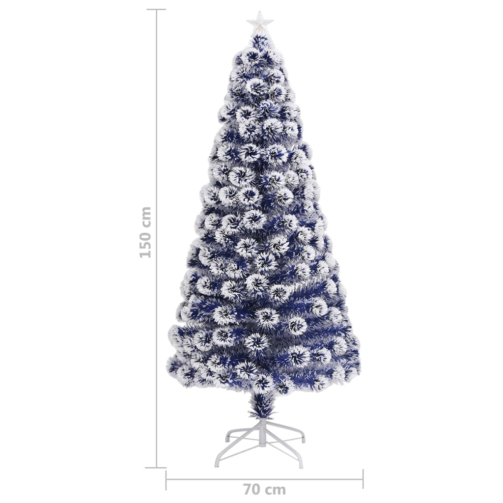 vidaXL Изкуствена осветена коледна елха бял и син 150 см фибро влакна