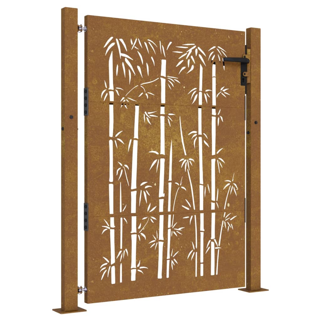 vidaXL Градинска порта, 105x130 см, кортенова стомана, дизайн с бамбук