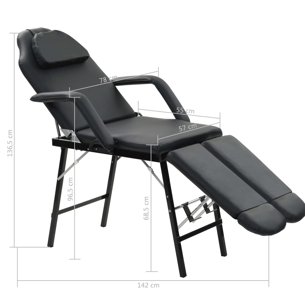 vidaXL Преносим козметичен стол, изкуствена кожа, 185x78x76 см, черен