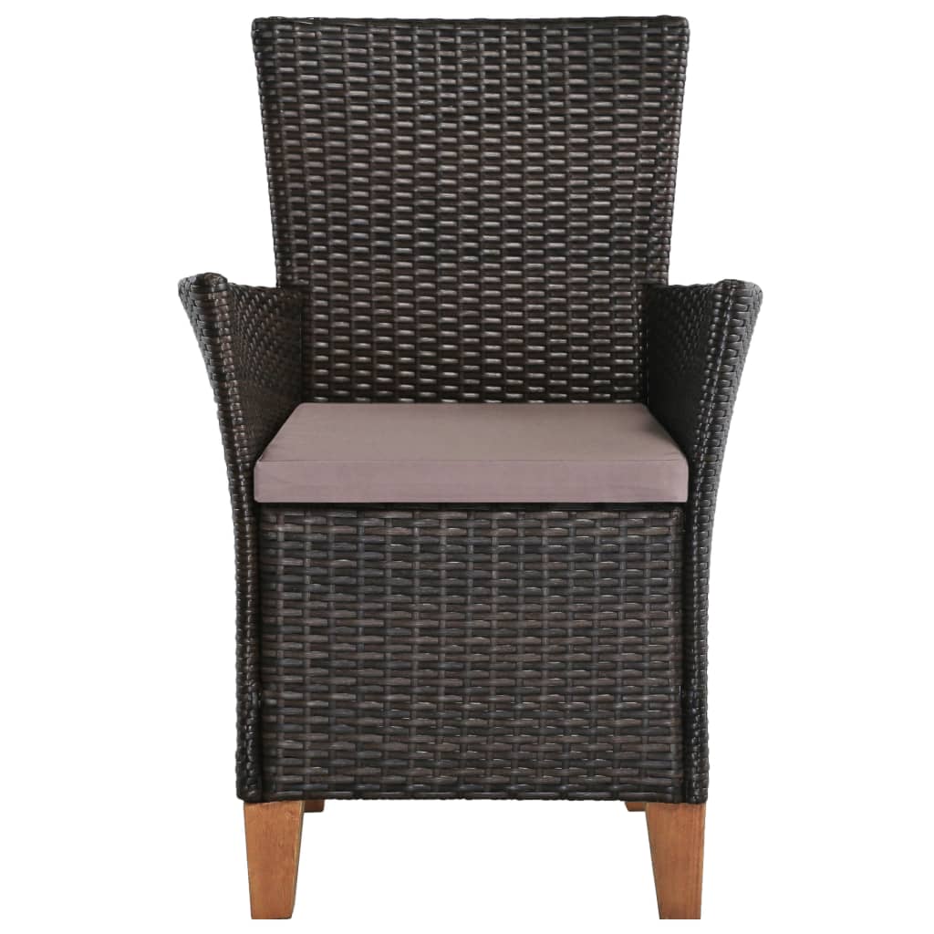 vidaXL Външни столове с възглавници, 2 бр, полиратан, кафяви