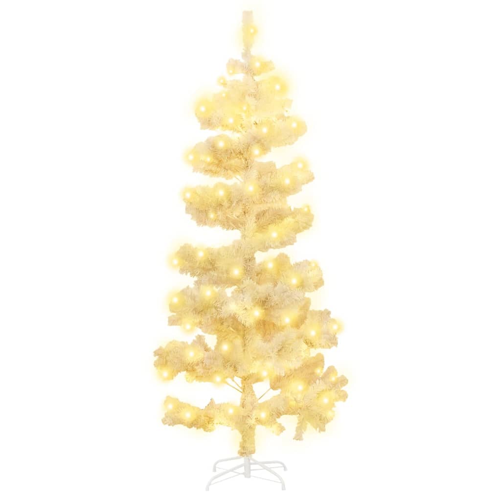 vidaXL Усукана осветена коледна елха със стойка, бяла, 180 см, PVC