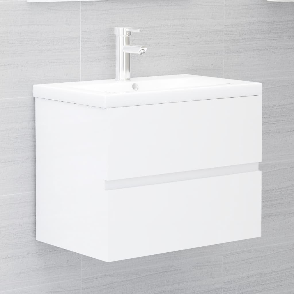 vidaXL Долен шкаф за мивка, бял гланц, 60x38,5x45 см, ПДЧ