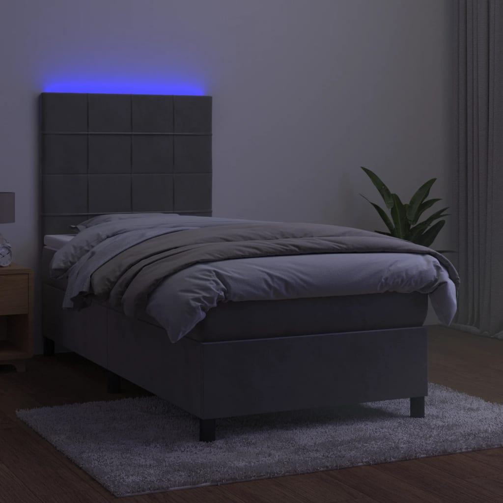 vidaXL Боксспринг легло с матрак и LED, светлосиво, 80x200 см, кадифе