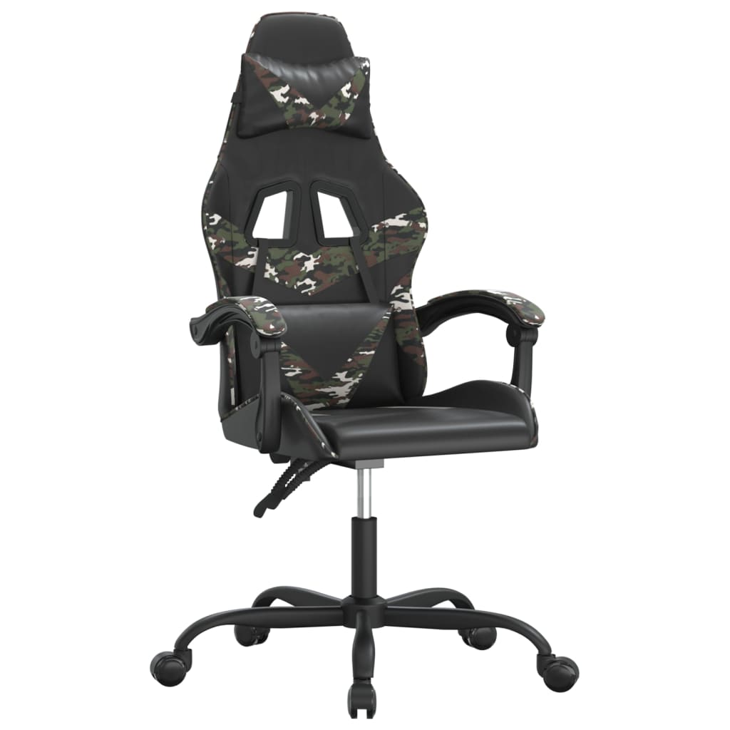 vidaXL Въртящ гейминг стол, черно и камуфлаж, изкуствена кожа