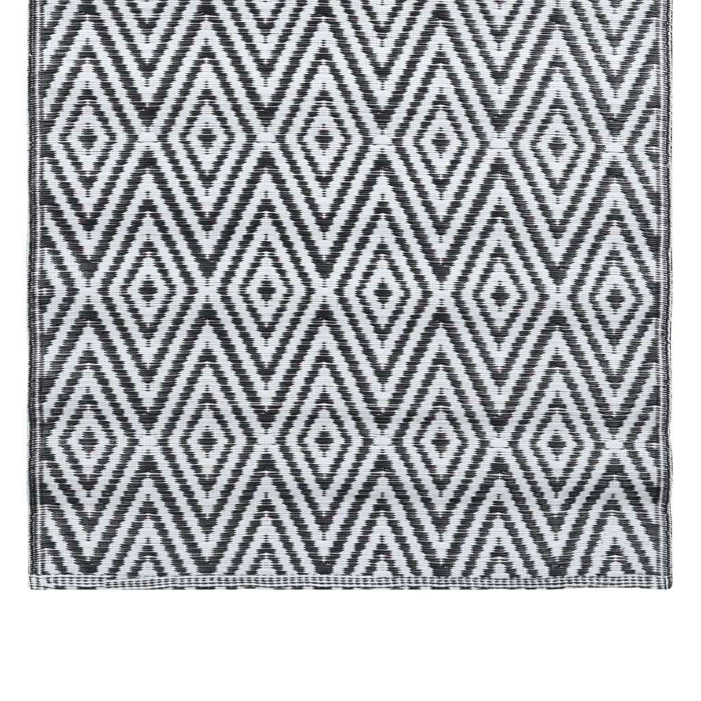 vidaXL Килим за открито, бяло и черно, 120x180 см, PP