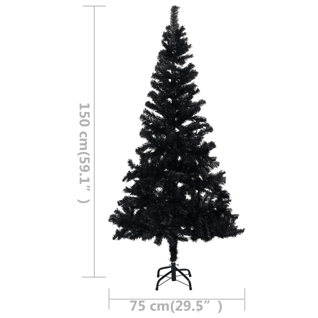 vidaXL Изкуствена осветена коледна елха със стойка черна 150 см PVC