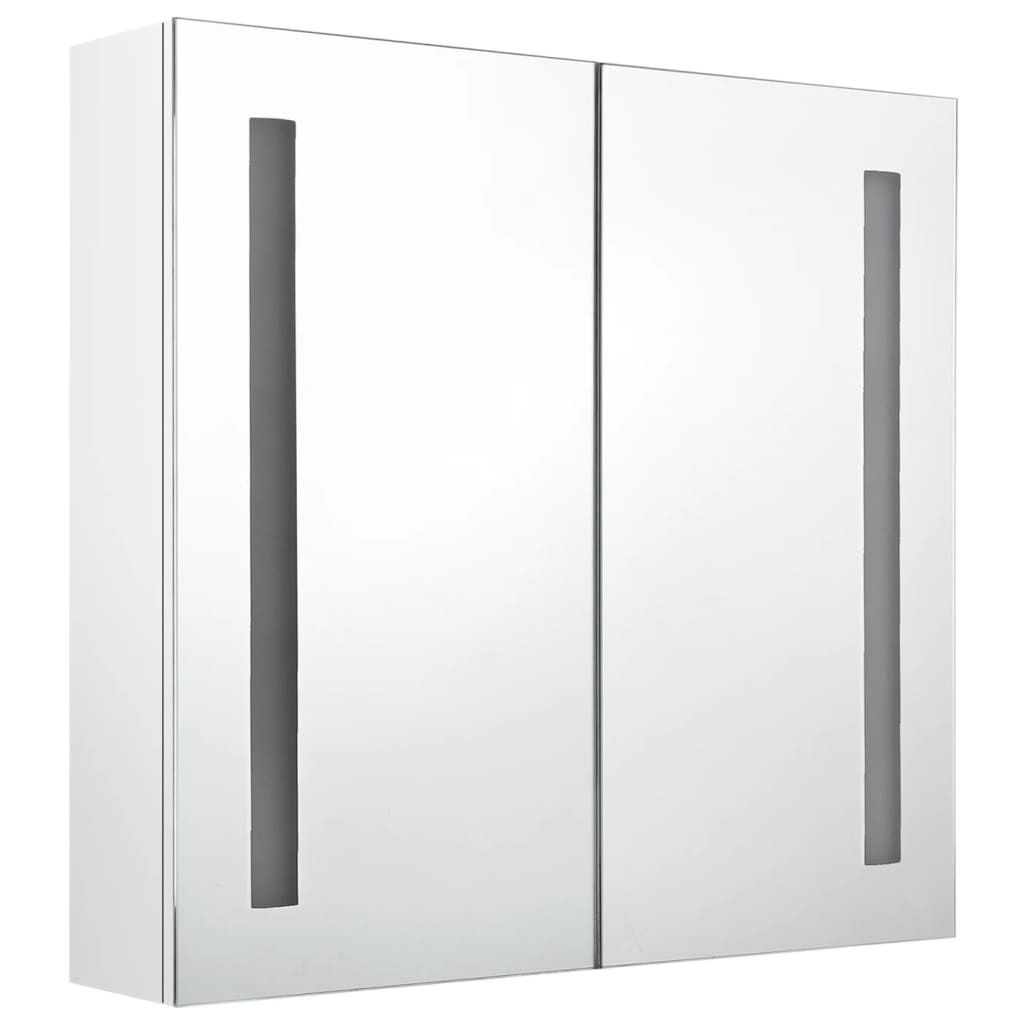 vidaXL LED шкаф с огледало за баня, сияйно бяло, 62x14x60 см