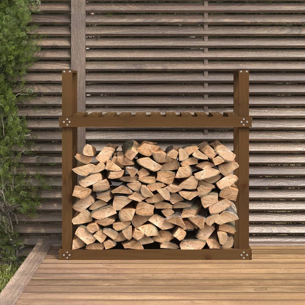 vidaXL Поставка дърва за огрев меденокафява 110x35x108,5 см бор масив