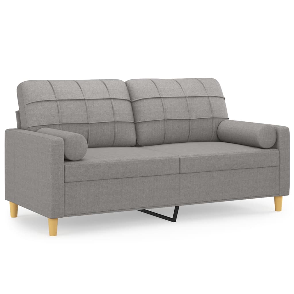 vidaXL 2-местен диван с възглавници, светлосив, 140 см, текстил