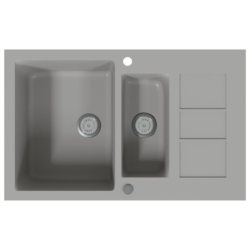 vidaXL Кухненска мивка с две корита, сива, гранит