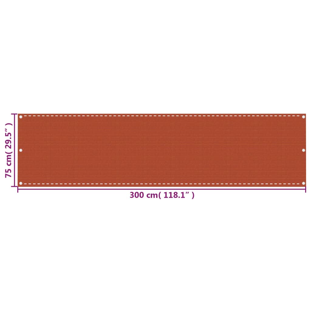 vidaXL Балконски параван, оранжев, 75x300 см, HDPE