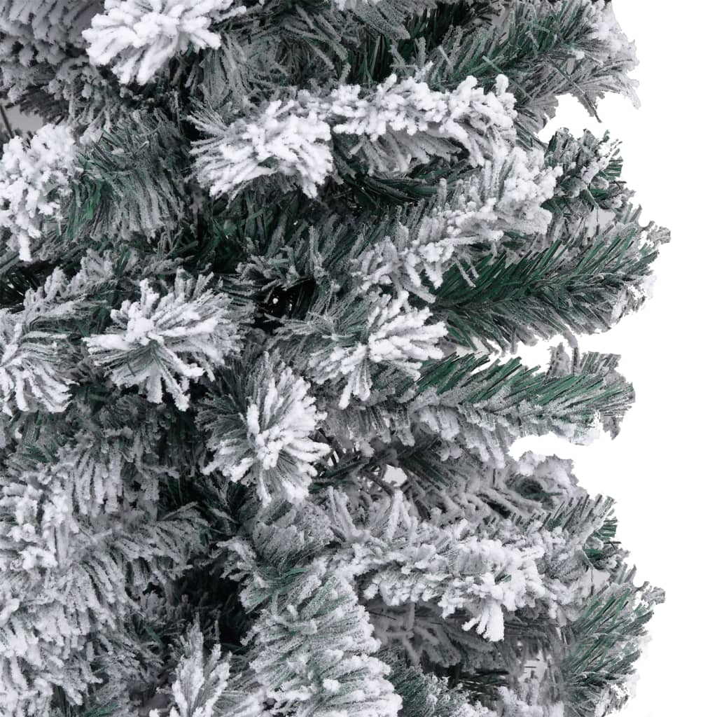 vidaXL Слим осветена коледна елха с флокиран сняг зелена 240 см PVC