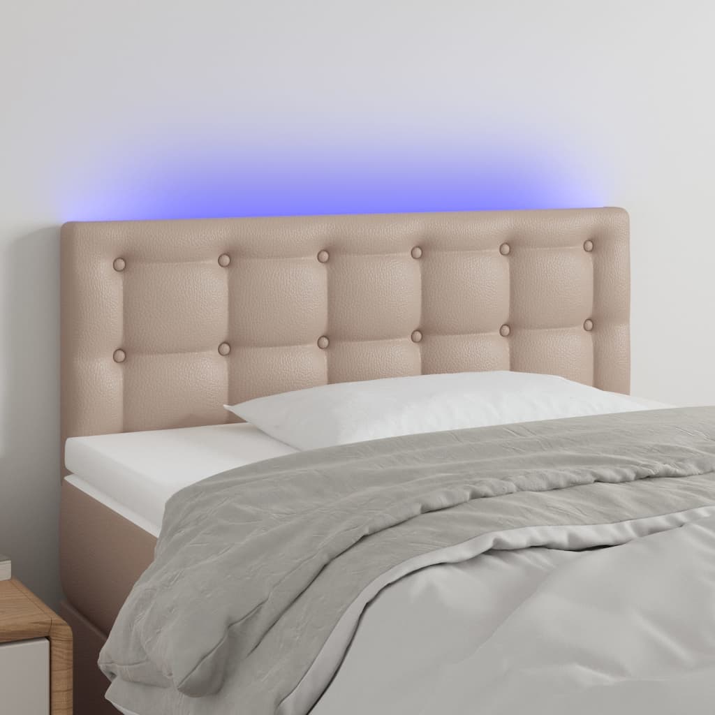 vidaXL LED Горна табла за легло, капучино, 100x5x78/88 см
