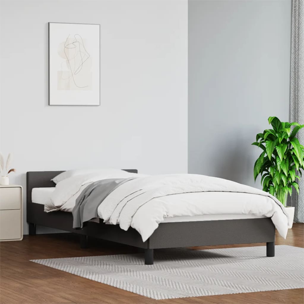 vidaXL Рамка за легло с табла, сива, 80x200 см, изкуствена кожа