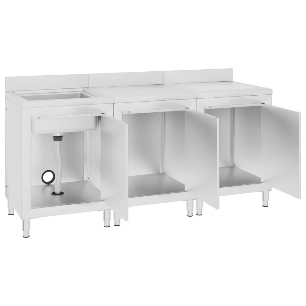 vidaXL Търговски кухненски шкаф за мивка, 180x60x96 см, инокс