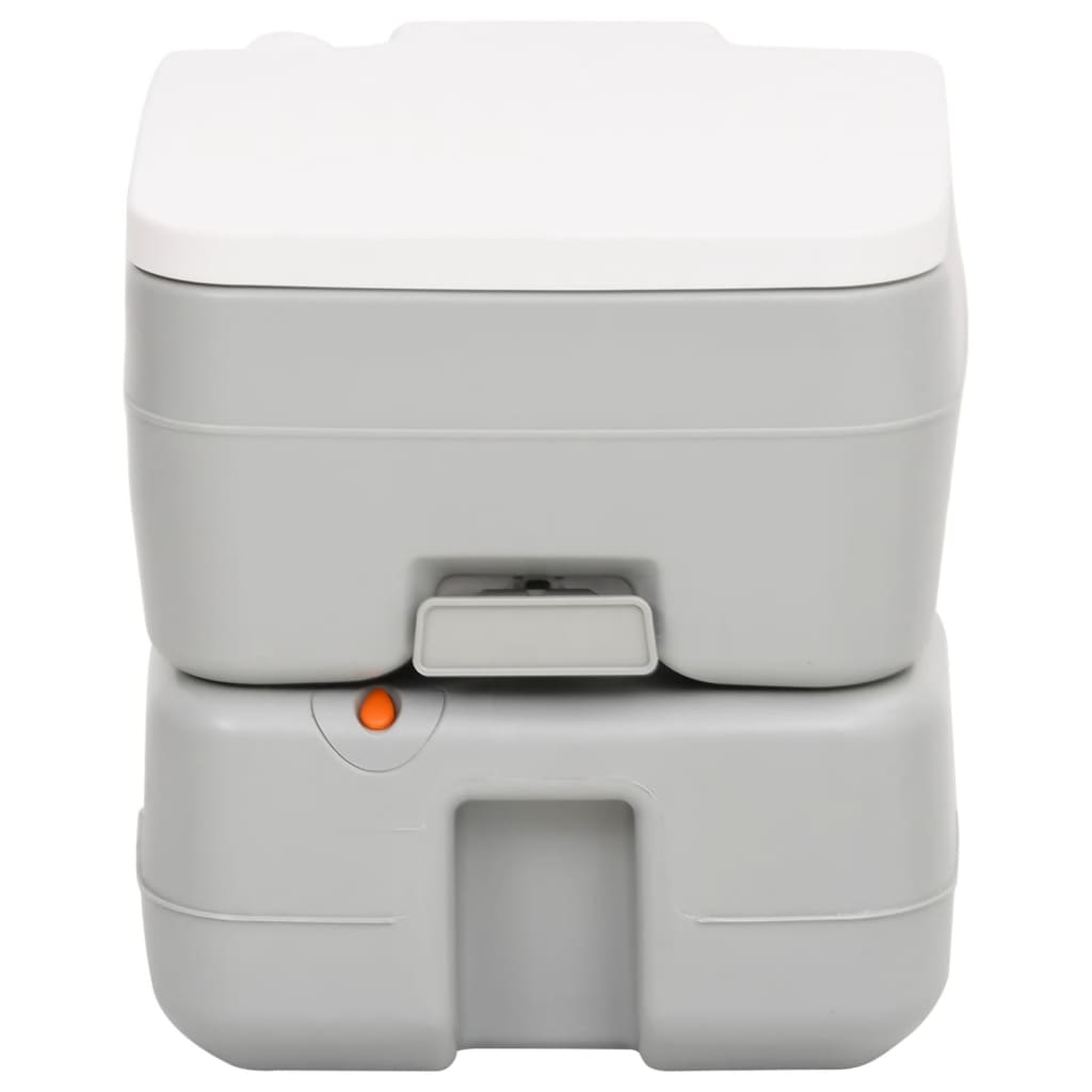 vidaXL Преносима къмпинг тоалетна, сиво и бяло, 15+10 л, HDPE