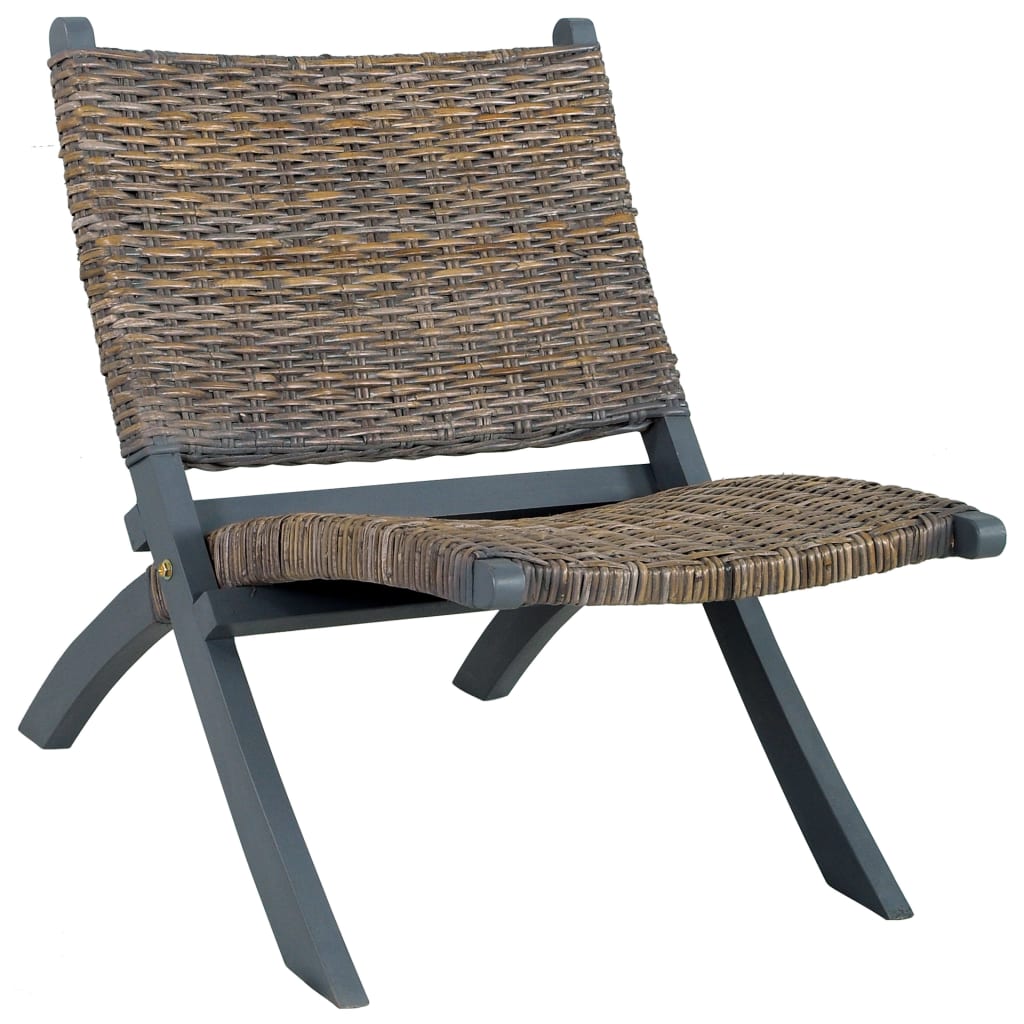 vidaXL Релаксиращ стол, сив, естествен кубу ратан и махагон масив