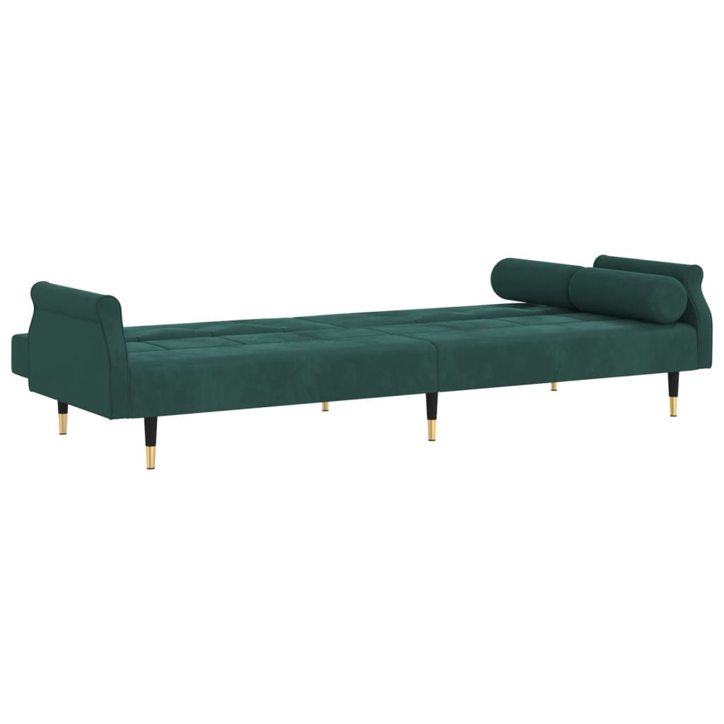 vidaXL Разтегателен диван с възглавници, тъмнозелен, кадифе