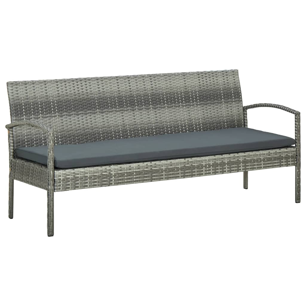 vidaXL 3-местен градински диван с шалте, сив, полиратан