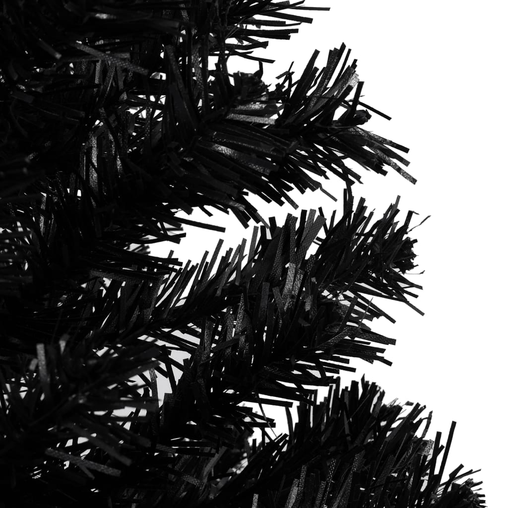 vidaXL Изкуствена осветена коледна елха с топки черна 120 см PVC