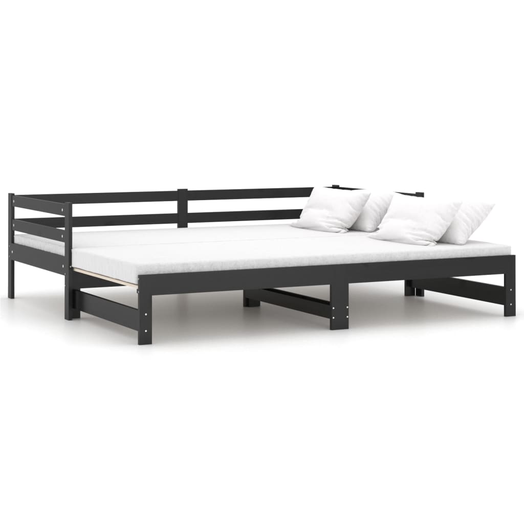 vidaXL Разтегателно дневно легло, черно, бор масив, 2x(90x200) см