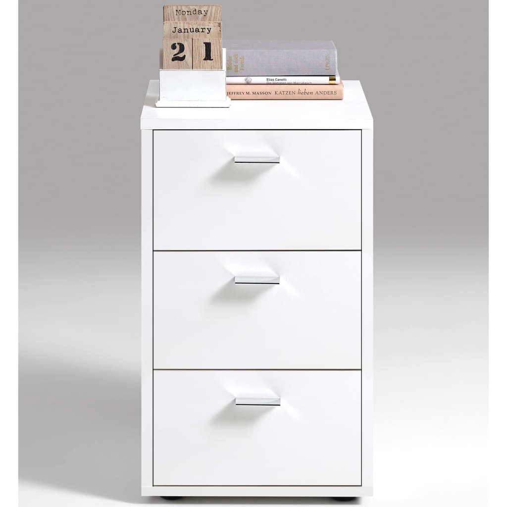 FMD Нощно шкафче с 3 чекмеджета, бяло