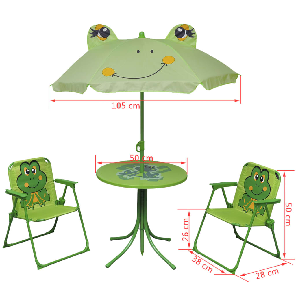 vidaXL Детски градински бистро комплект от 3 части, с чадър, зелен