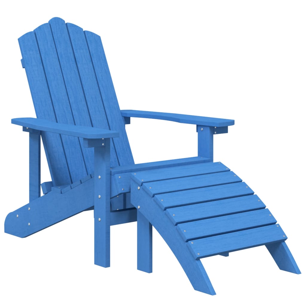 vidaXL Градински стол Adirondack с табуретка, HDPE, аква синьо