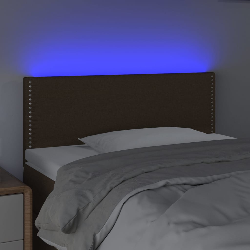 vidaXL LED горна табла за легло, тъмнокафява, 80x5x78/88 см, плат