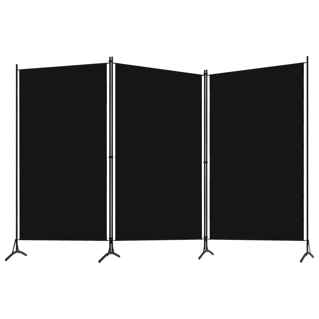 vidaXL Параван за стая, 3 панела, черен, 260x180 см