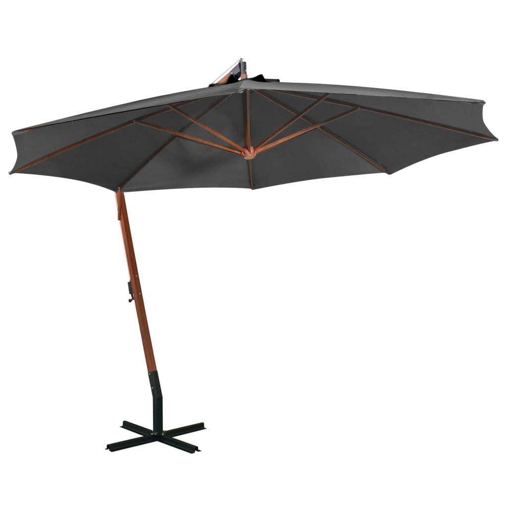 vidaXL Висящ чадър с прът, антрацит, 3,5x2,9 м, чам масив
