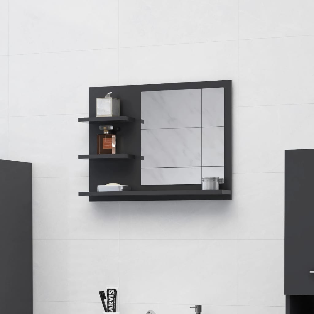 vidaXL Огледало за баня, сиво, 60x10,5x45 см, ПДЧ