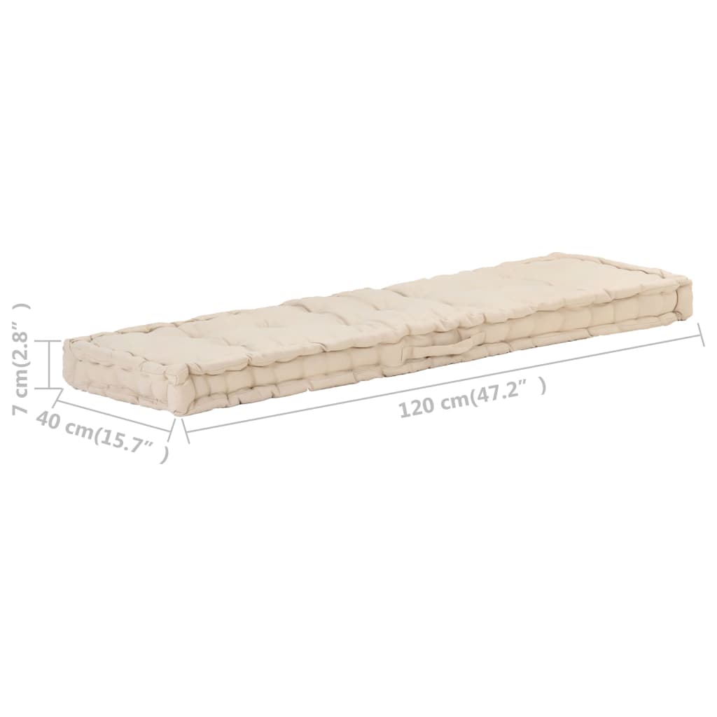 vidaXL Палетна възглавница за под, памук, 120x40x7 см, бежова