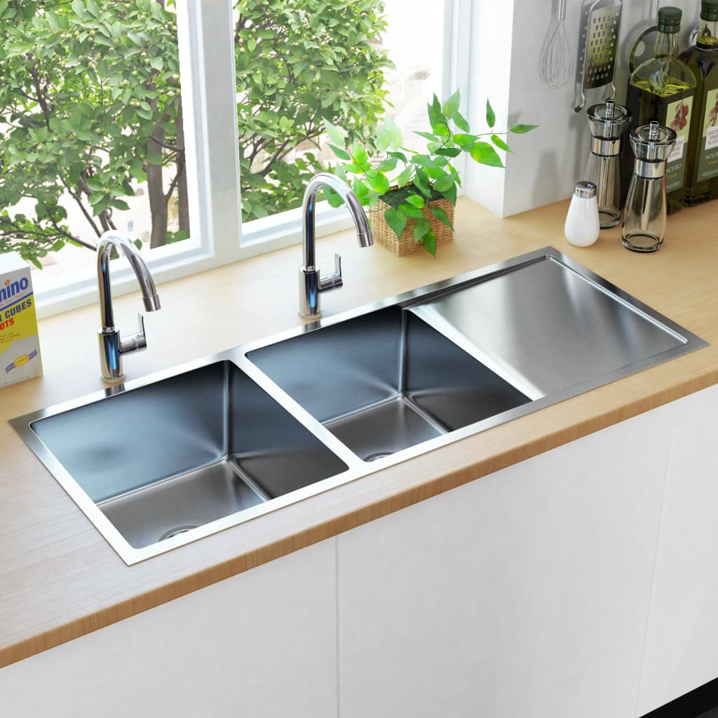 vidaXL Ръчно изработена кухненска мивка, неръждаема стомана