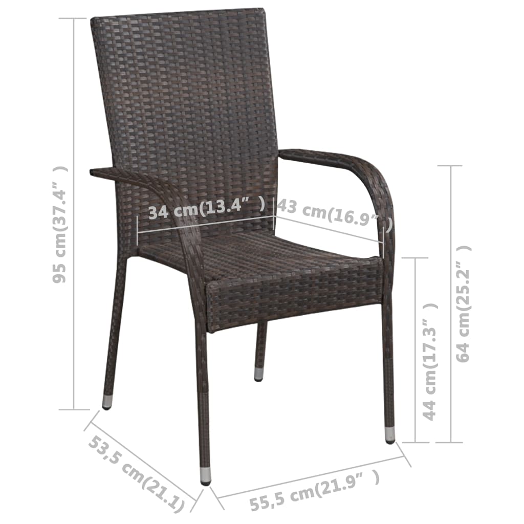 vidaXL Стифиращи външни столове, 6 бр, полиратан, кафяви