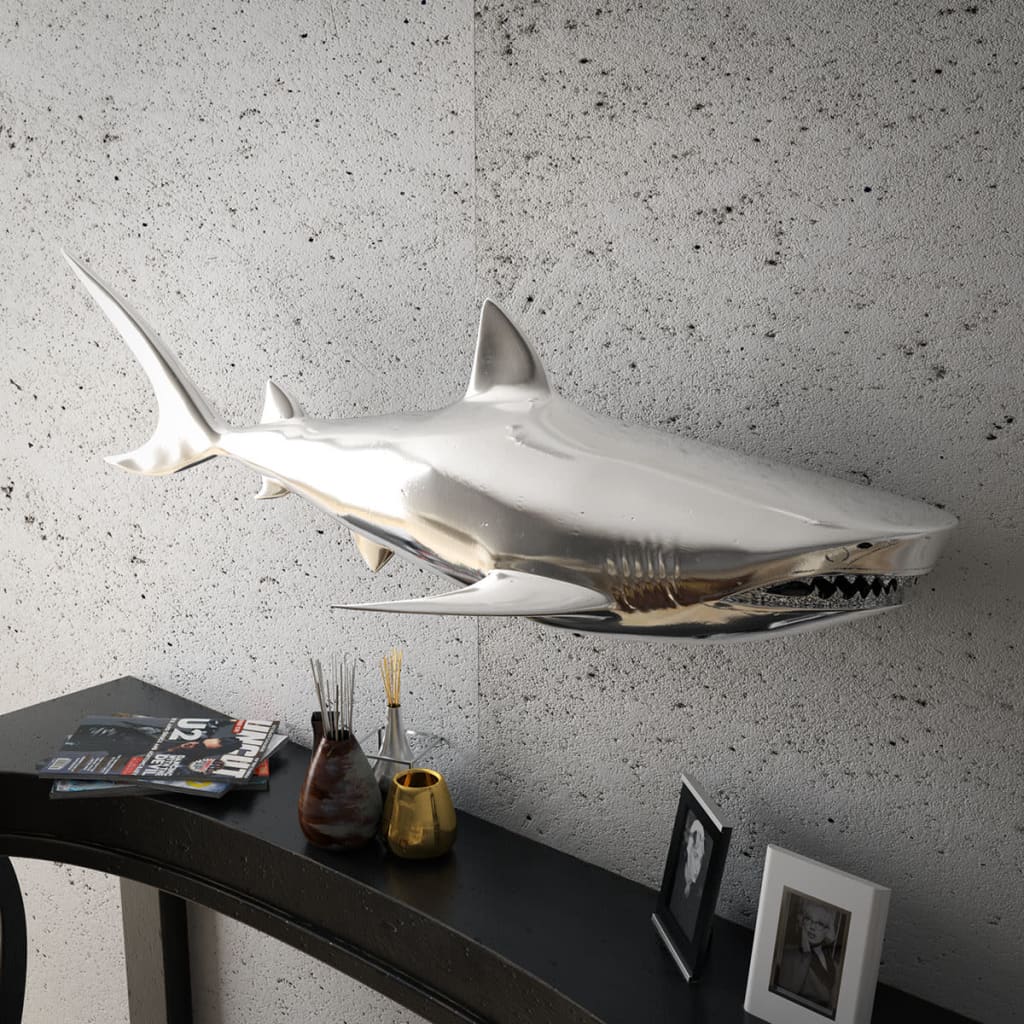 vidaXL Декоративна акула, монтаж на стена, алуминий, сребриста