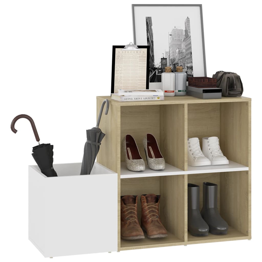 vidaXL Шкаф за обувки за антре, бяло и дъб сонома, 105x35,5x70 см, ПДЧ