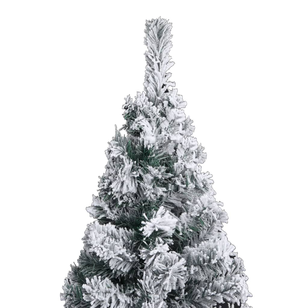 vidaXL Слим осветена коледна елха с флокиран сняг зелена 210 см PVC