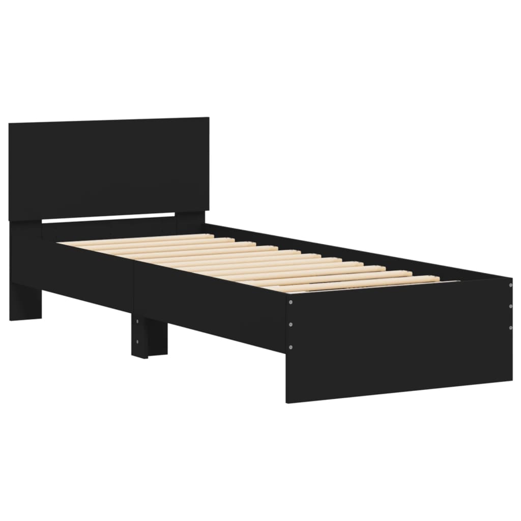 vidaXL Рамка за легло с табла и LED осветление, черна, 90x190 см