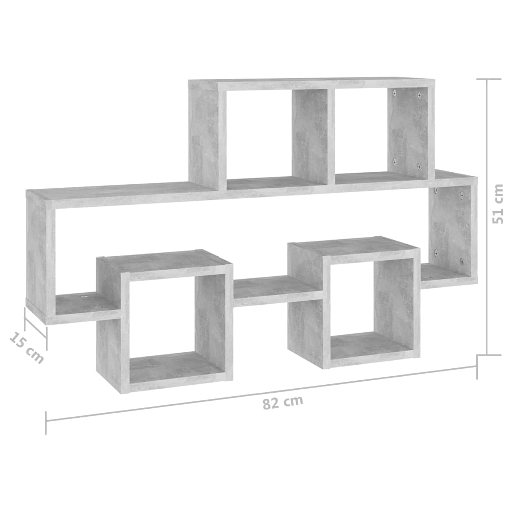 vidaXL Стенен рафт във форма на кола, бетонно сив, 82x15x51 см, ПДЧ
