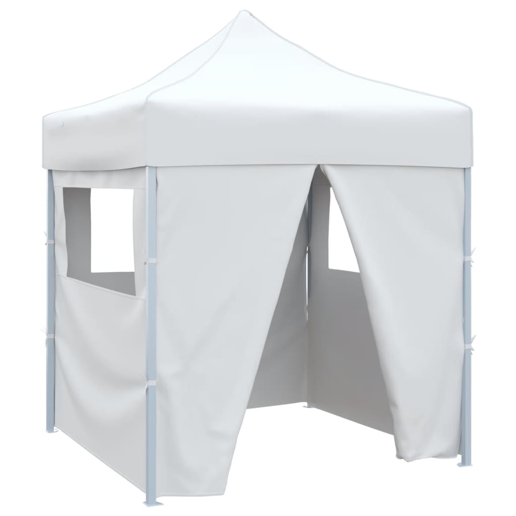 vidaXL Сгъваема парти шатра с 4 странични стени 2x2 м стомана бяла
