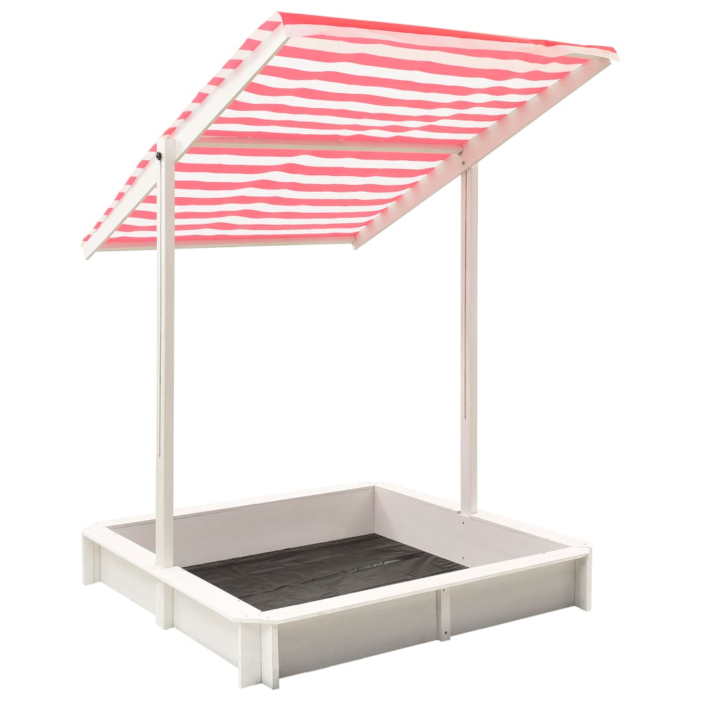 313888 vidaXL Sandbox with Adjustable Roof Fir Wood White and Red UV50